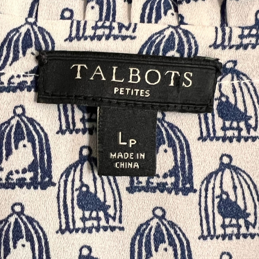 Talbots Women’s Blouse Birdcage Print Blue White size Large Petite - Picture 4 of 10